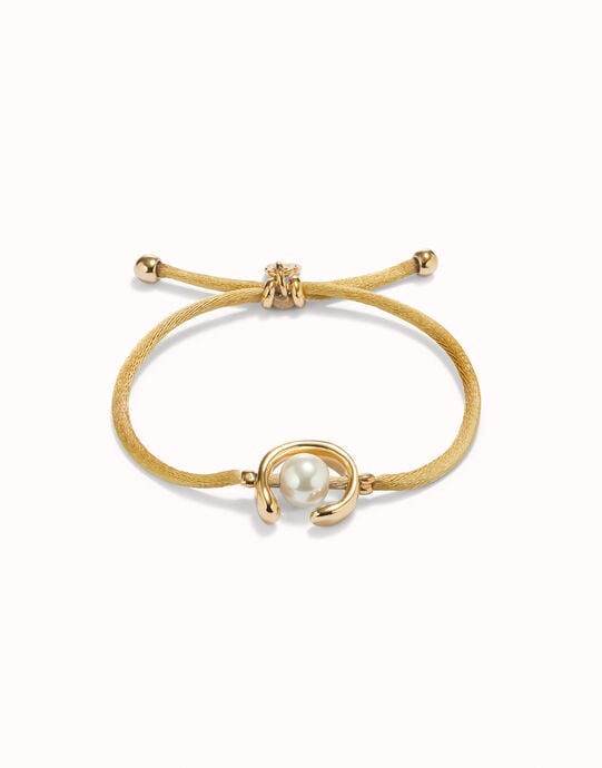 Camel cord bracelet with a pearl